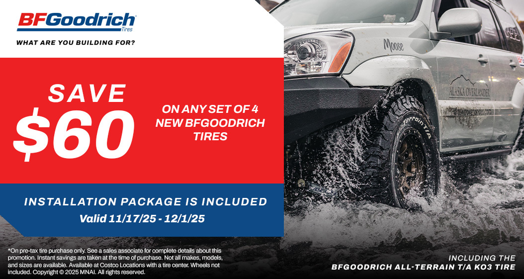 Save $60 on any set of 4 new BFGoodrich tires.